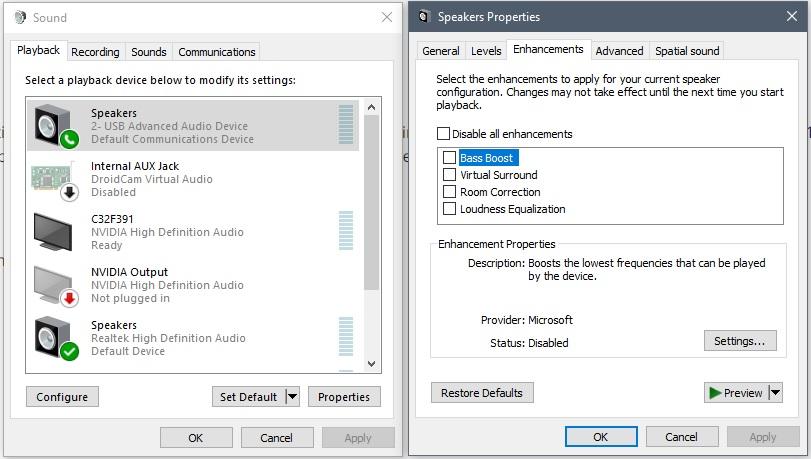 Windows 10 Default Audio Equalizer